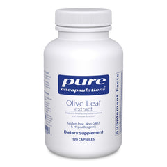 Pure Encapsulations Olive Leaf Extract bottle shown for everyday immune support.