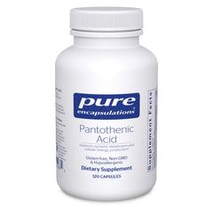 Pure Encapsulations Pantothenic acid bottle front showing hypoallergenic daily energy support.