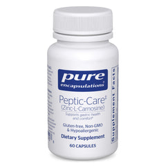 Pure Encapsulations Peptic-Care bottle front promotes gastric comfort with zinc-L-carnosine