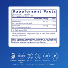Pure Encapsulations Potassium Magnesium (Aspartate) capsules close-up for nerve and muscle health.