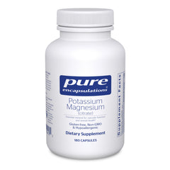 Pure Encapsulations Potassium Magnesium Citrate bottle front showing heart and bone support focus