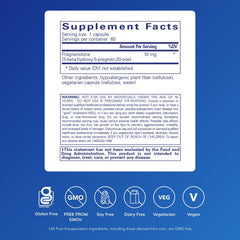 Pure Encapsulations Pregnenolone 10 mg label closeup highlights vegan and gluten-free features