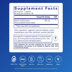 Close-up of Pure Encapsulations Pycnogenol 100 mg capsules for daily supplementation.