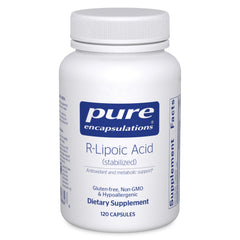 Pure Encapsulations R-Lipoic Acid (Stabilized) bottle front for stable antioxidant support.