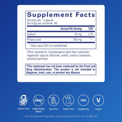Product label shows key benefits and clean, hypoallergenic formulation of R-Lipoic Acid.