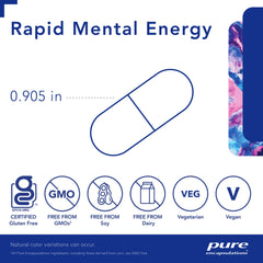 Pure Encapsulations Rapid Mental Energy label close-up highlighting ingredients.