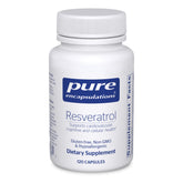 Pure Encapsulations Resveratrol bottle label shows 40 mg trans-resveratrol for antioxidant support.