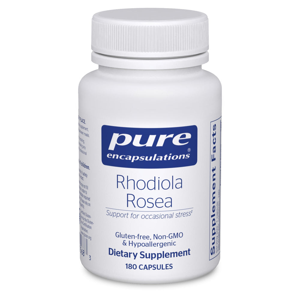 Pure Encapsulations Rhodiola Rosea bottle promotes occasional stress support and endurance