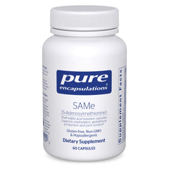 Pure Encapsulations SAMe bottle closeup with clear label for reliable joint support