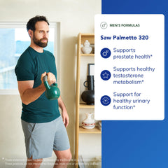 Saw Palmetto 320 label highlighting purity and concentration