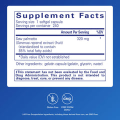 Pure Encapsulations Saw Palmetto 320 softgels in blister pack ready for daily use