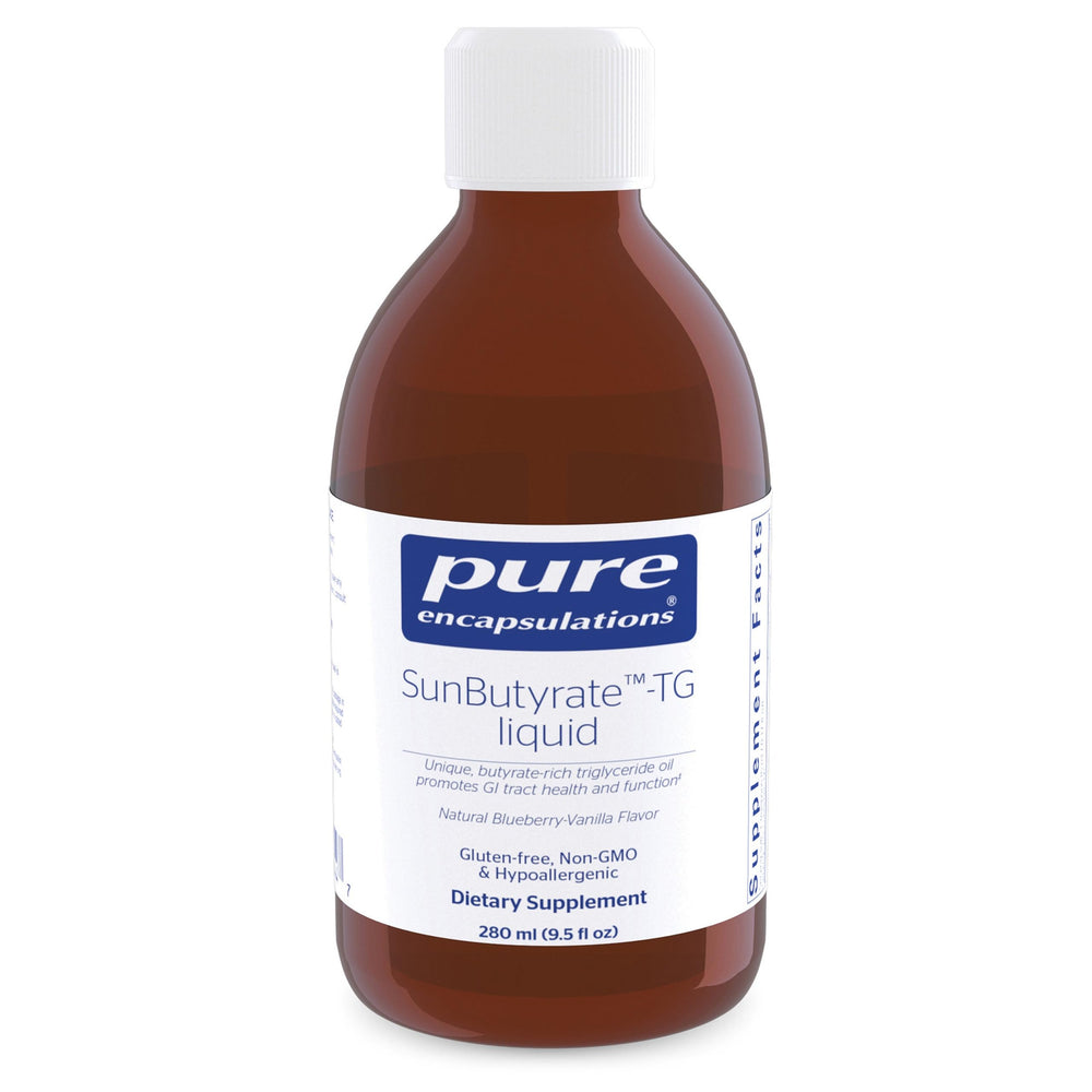 Pure Encapsulations SunButyrate-TG Liquid bottle on counter for daily support