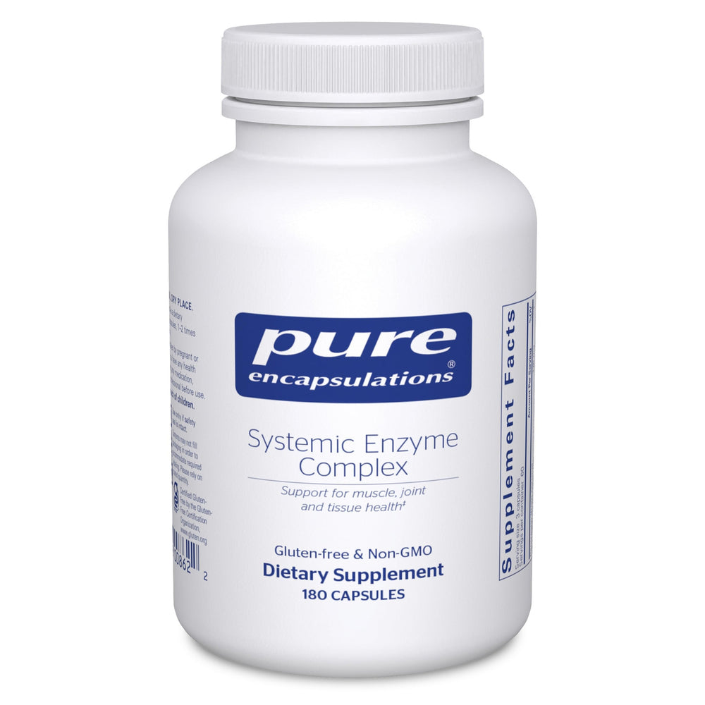 Pure Encapsulations Systemic Enzyme Complex bottle showcasing clean label and immune-support potential