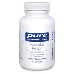 Pure Encapsulations Vascular Relax capsules on bottle, supports healthy circulatory function.