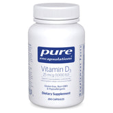 Pure Encapsulations Vitamin D3 bottle pour; supports bone health and immune activity.