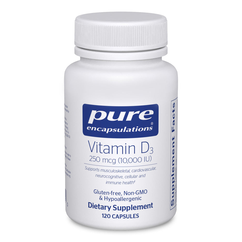 Pure Encapsulations Vitamin D3 250 mcg bottle with capsules for daily bone support