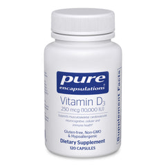 Pure Encapsulations Vitamin D3 250 mcg bottle with capsules for daily bone support