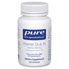 Pure Encapsulations Vitamin D3 & K2 bottle for bone and vascular health support
