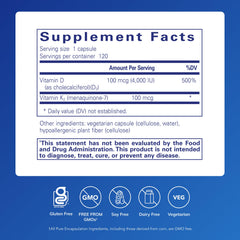 Close-up of the Vitamin D3 & K2 label showing purity and ingredients
