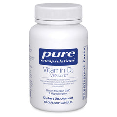 Pure Encapsulations Vitamin D3 VesIsorb bottle emphasizing absorption enhancement for bone support.