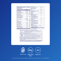 Pure Encapsulations Women's Nutrients 40+ bottle label closeup highlighting allergen-free formula.