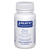 Pure Encapsulations Zinc (Citrate) bottle front view, high-absorption zinc for immune support.