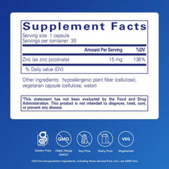 Pure Encapsulations Zinc Picolinate bottle on table for daily wellness