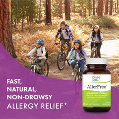Pure Essence Labs AllerFree capsules closeup showing vegetarian capsules for allergy relief