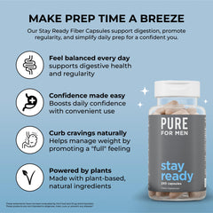 Pure for Men Stay Ready Fiber label on bottle, emphasizing vegan formula.