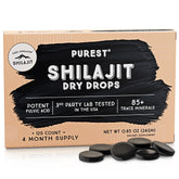 Pure Himalayan Shilajit Dry Drops bottle front for natural energy and mineral richness.