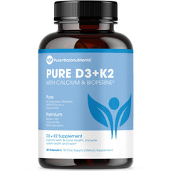 Pure Micronutrients D3 K2 bottle front showing vegan formula for bone support