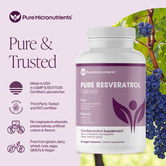 Close-up of Pure Resveratrol bottle and capsules for heart and cognitive support