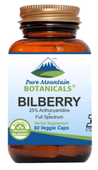 Pure Mountain Botanicals bilberry capsules bottle for daily wellness routine.