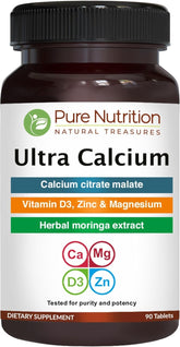Pure Nutrition Ultra Calcium bottle front showing 90 tablets for daily calcium support