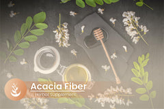 PURE ORIGINAL INGREDIENTS Acacia Fiber Capsules dosage panel closeup hints 25-day supply.