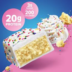 On-the-go Pure Protein Birthday Cake Bar, pre- or post-workout snack.
