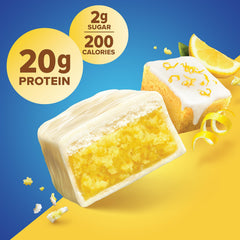 Pure Protein Lemon Cake bar close-up reveals soft texture and flavor