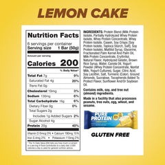 Pure Protein Lemon Cake bar nutrition panel highlights protein and sugar
