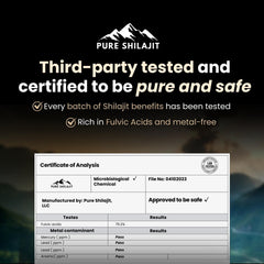 Pure Shilajit Himalayan resin in a glass vial signaling premium quality and trusted sourcing.