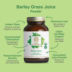 PURE SYNERGY Barley Grass Juice Powder dissolving in water for quick mix.
