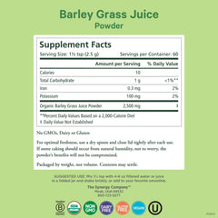 PURE SYNERGY Barley Grass Juice Powder measuring spoon for precise servings.