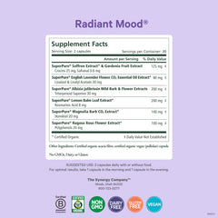 Pure Synergy Radiant Mood label close-up highlighting saffron extract.