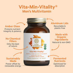 Pure Synergy Vita-Min-Vitality tablets closeup for easy daily supplementation.