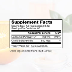 Pure Therapro Rx powder scoop demonstrates easy dosing, supports daily vitamin C intake.