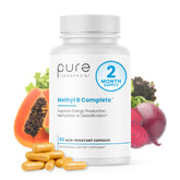 Pure Therapro Rx Methyl B Complete bottle label highlights premium B vitamins for methylation support.