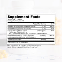 Pure Therapro Rx Methylated B Complex bottle back with dosage and ingredients.