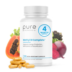 Pure Therapro Rx Methylated B Complex bottle front highlighting daily vitality.
