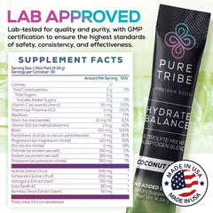PURE TRIBE Hydrate + Balance ingredients label highlights vegan minerals and B vitamins