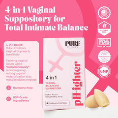 PURE WOMAN boric acid suppositories offering odor relief and gentle comfort.