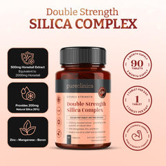 PureClinica Horsetail Extract 500mg in each tablet boosts natural silica content.